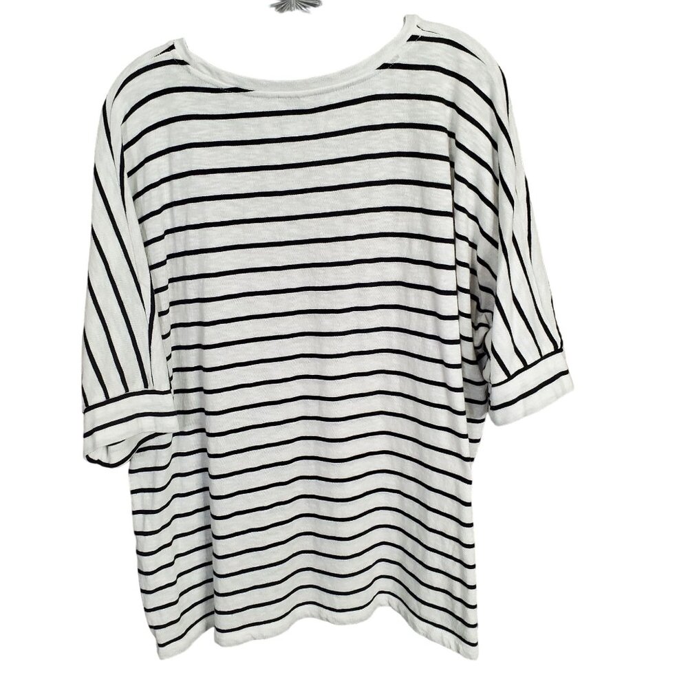 Chicos 3 Size XL Shirt Nautical Stripe Banded Kimono Half Sleeve Relaxed Knit - Picture 3 of 8